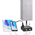 Bedside Lamp with USB Port and Outlet, USB Table Lamp for Bedroom, Small Night Stand Light Lamp for Dresser, Grey Desk Lamp with USB Charging Ports for Living Room Guest Room Bed Side Office