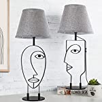Table Lamps for Bedroom Set of 2, Black Bedside Nightstand Lamps, Living Room Decor Aesthetic Art Light, Farmhouse Reading Desk Lamp with Gray Fabric Shades, Modern End Table Lamp for Kids, 2 Packs