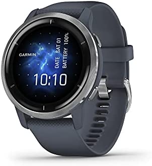 Garmin Venu 2, GPS Smartwatch with Advanced Health Monitoring and Fitness Features, Silver Bezel with GraniteBlue Case and Silicone Band