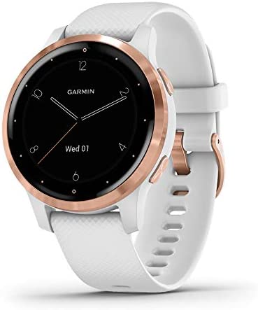 Garmin 010-02172-21 Vivoactive 4S, Smaller-Sized GPS Smartwatch, Features Music, Body Energy Monitoring, Animated Workouts, Pulse Ox Sensors, Rose Gold with White Band, 40mm