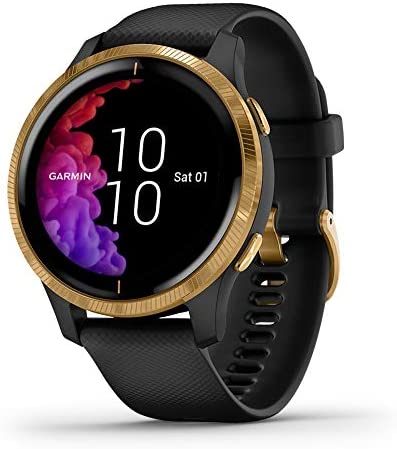 Garmin Venu, GPS Smartwatch with Bright Touchscreen Display, Features Music, Body Energy Monitoring, Animated Workouts, Pulse Ox Sensor and More, Gold with Black Band