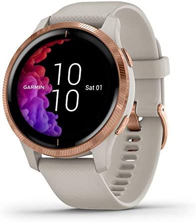 Garmin Venu, GPS Smartwatch with Bright Touchscreen Display, Features Music, Body Energy Monitoring, Animated Workouts, Pulse Ox Sensor and More, Rose Gold with Tan Band