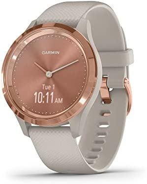 Garmin Hybrid Smartwatch with Real Watch Hands and Hidden Color Touchscreen Displays, rose gold with light sand case and band, 39mm, 010-02238-02