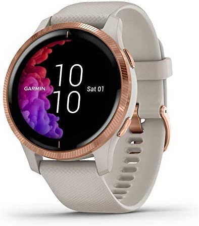 Garmin Venu, GPS Smartwatch with Bright Touchscreen Display, Features Music, Body Energy Monitoring, Animated Workouts, Pulse Ox Sensor and More, Rose Gold with Tan Band (Renewed)