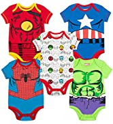 Marvel Baby Boys'' 5 Pack Bodysuits - The Hulk, Spiderman, Iron Man and Captain America