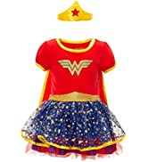 DC Comics Justice League Wonder Woman Girls Tulle Costume Dress Cape and Headband 3 Piece Set Inf...