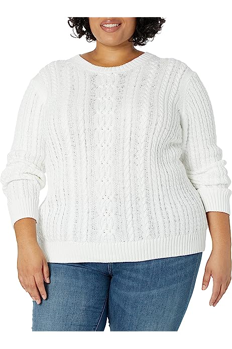 Women's Fisherman Cable Long-Sleeve Crewneck Sweater (Available in Plus Size)