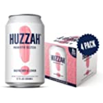 HUZZAH A Healthy Sparkling Seltzer Water Probiotic Drink - 4 Pack - Low Calorie &amp; Low Sugar Bubbly Water Drink, Vegan and Gluten Free | Raspberry Lemon - 12 Fl. Oz Cans