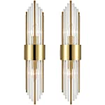SHAWNKEY 2-Light Modern Brushed Titanium Gold Wall Sconce with Clear Glass Crystal Luxury Wall Light Fixtures for Bedroom Living Room Bathroom Vanity Mirror Light Fixtures Set of 2