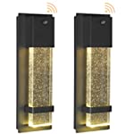 Outdoor Wall Sconce Dusk to Dawn Wall Light 2PCS Black Outdoor Lights Bubble Crystal Glass Exterior Waterproof Porch Lights Front Door Entryway Light Fixtures