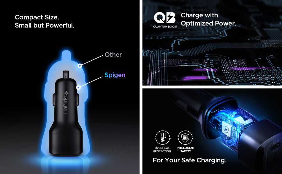 spigen usb c car charger dual port fast charging