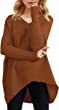 ANRABESS Womens V Neck Oversized Long Batwing Sleeve Asymmetric Hem Casual Pullover Sweater Knit Tops