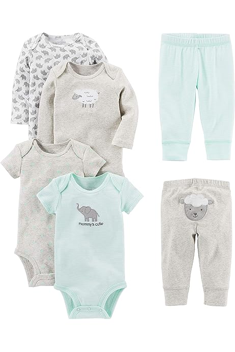 Unisex Babies' 6-Piece Bodysuits (Short and Long Sleeve) and Pants Set
