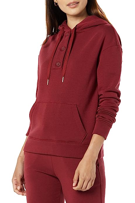 Women's Fleece Long Sleeve Henley Hoodie (Available in Plus Size)