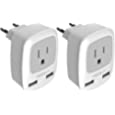 European Plug Adapter 2 Pack, TESSAN International Travel Power Outlet Adaptor with 2 USB, Type C Charger from USA to Most of Europe EU Spain Iceland Germany France Italy Israel