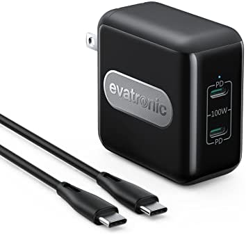 USB C Charger, Evatronic 100W 2 USB-C Ports PD PPS Wall Charging Adapter [GaN Tech] for MacBook Pro/Air Dell XPS 13/16/17 iPad Pro/Mini/Air iPhone 14 13 12 Pro Max Mini