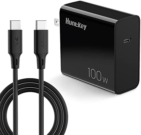 Huntkey 100W USB C Charger, GaN Fast Wall Charger for MacBook Pro/Air, Google Pixelbook, ThinkPad, Dell XPS, iPad Pro, Galaxy S22/S20, iPhone 14/Pro/Max, 20V 5A, 6.6ft USB C to C Cable Included