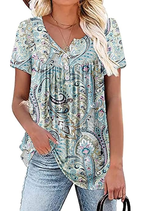 Womens Summer Plus Size Tops Blouses Short Sleeve Shirts Lace Pleated Tunic Tops M-4XL