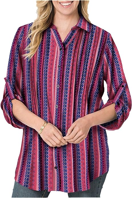 Women's Plus Size Pintucked Print Tunic Shirt