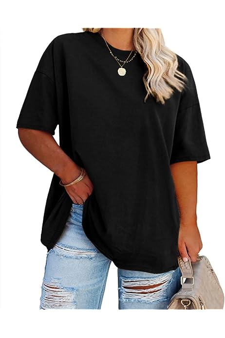 Women's Plus Size T Shirts Oversized Tees Summer Half Sleeve Crew Neck Tunic Tops