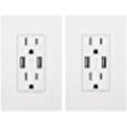 Outlet with USB High Speed Charger 4.2A Charging Capability,Duplex Receptacle 15 A, Tamper Resistant Wall socket USB Outlet,Child Proof Safety,Screwless Wall Plate,White (2 Pack)