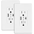 E Etermtt 15Amp 30W Type-C USB Wall Outlet with Power Delivery 3.0 and Quick Charge for Tablets Laptops Mobile/Tamper Resistant Duplex Receptacle, Child Proof Safety ,UL Listed - 2 Pack