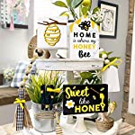 Bee Wooden Sign Tiered Tray Decor Set of 3, 3D Raised Letter Laser Cutting Bumble Bee Wood Block Spring Summer Farmhouse Bee Home Kitchen Decor Self-Standing Display for Tray, Mantel, Bar, Shelf