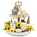 Sunflower Tiered Tray Decor, 10Pcs Summer Wood Tray Decorations with Stand Support, Mini Rustic Farmhouse Décor Set Wooden Signs for Home Kitchen Decor Housewarming Gift