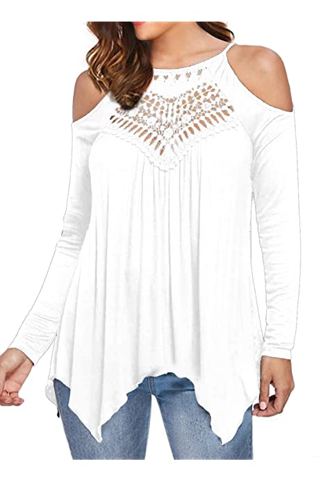 Women's Casual Tops Lace Off Shoulder Long Sleeve Loose Blouse Shirts