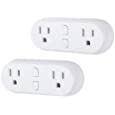 HBN Smart Plug 15A, WiFi&amp;Bluetooth Outlet Extender Dual Socket Plugs Works with Alexa, Google Home Assistant, Remote Control with Timer Function, No Hub Required, ETL Certified, 2.4G WiFi Only, 2-Pack