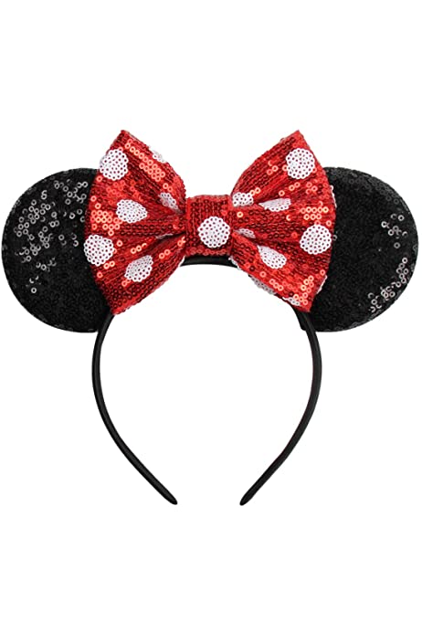Mouse Ears Red Dot Bow Headbands, Glitter Party Princess Red Dot Decoration Cosplay Costume for Girls (red dot)