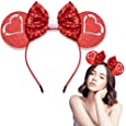 Valentine&#39;s Day Headband for Women Red Love Heart Bow Headband Sequin Mouse Ears Headwear Boppers Hair Accessories for Wedding Birthday Valentine Party Decoration Gift