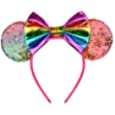 A Miaow Sequin Black Mouse Ears Headband Glitter Butterfly MM Bow Park Cruise Hairband for Girls Women Adults Princess Cosplay Party (Rainbow-Rainbow)