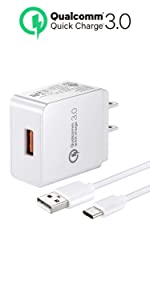 18W Quick Charge 3.0 Fast Charger with 6.6Ft USB Type C Charging Cable