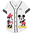 Disney Ladies Mickey Mouse Fashion Shirt - Mickey &amp; Minnie Mouse Baseball Jersey Mickey Mouse Button Down Baseball Jersey (White, Medium)