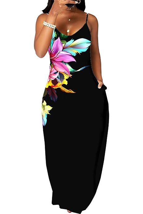 2023 Women's Casual Summer Floral Long Maxi Dresses Floor Length Sleeveless Plus Size Sundresses