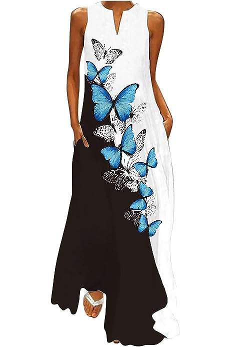 Maxi Dress for Women Summer Women's Casual Loose Elegant Long Dress Sleeveless Split Beach Floral Dresses