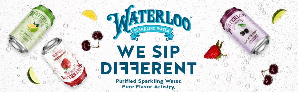 waterloo sparkling water purified natural fruit flavor black cherry strawberry lemon lime watermeon