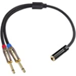 YABEDA 1/8 to Dual 1/4 inch Stereo Y Splitter Cable, 3.5mm Female TRS Stereo to to Dual 6.35mm TS Male,Female Mini Jack Stereo to Double Quarter inch Mono Converter Adapter - 1 Feet