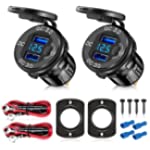 [Upgraded 2021]2Pcs 12V/24V USB Outlet with Voltmeter&amp; ON/Off Switch, Quick Charge 3.0 Dual USB Power Outlet, Waterproof Fast Charge USB Charger Socket DIY Kit for Car Boat Marine (2 Pack)