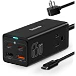 USB C Charger 65W Baseus GaN3 USB C Wall Charger with 2 Outlets &amp; 3 Fast Charging Ports, USB C Charging Station with 100W Type C Cable, GaN Charger Compatible with MacBook Laptops iPhone Samsung iPad