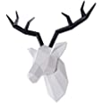 Deer Head Wall Decor Faux Taxidermy Resin Animal Head Wall Art Geometric White Deer Head Black Antlers for Office Bar Holiday Home Decoration