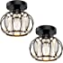 2-Pack Semi Flush Mount Ceiling Light Fixtures Small Crystal Ceiling Lights Farmhouse Black Metal Cage Ceiling Lights Indoor 