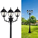 CINOTON Outdoor Lamp Post Light Surface-Mount, Waterproof Outdoor Street Light with Triple-Head, Landscape Post Lighting for Backyard, Patio, Garden|Black Light Pole with Clear Glass Panels