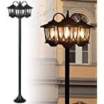 Outdoor Solar Lamp Post Lights Solar Powered, 3-Head Waterproof Aluminum Street Lights for Garden, Lawn, Pathway, Driveway, Front/ Back Door, with 3 Extra Replace Bulb