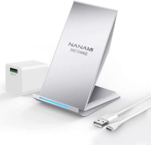 NANAMI Fast Wireless Charger, Qi Certified Charging Stand[with QC3.0 Adapter] 7.5W Compatible iPhone 14/13/12/SE 2020/11 Pro/XS/XR/X/8 Plus,10W for Samsung Galaxy S22/S21/S20/S10/S9/S8/Note 20/10/9/8