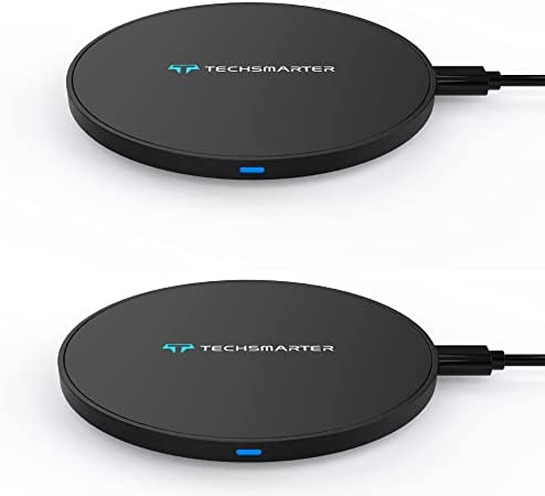 2-Pack Techsmarter 15W Fast Charging Wireless Charger Pad, Qi Certified. Compatible with Apple iPhone 12, 11, X, XR, XS, 8 Samsung Galaxy S21, S20, S10, S9 Note, LG V30, V35, V40, G6, G7,G8