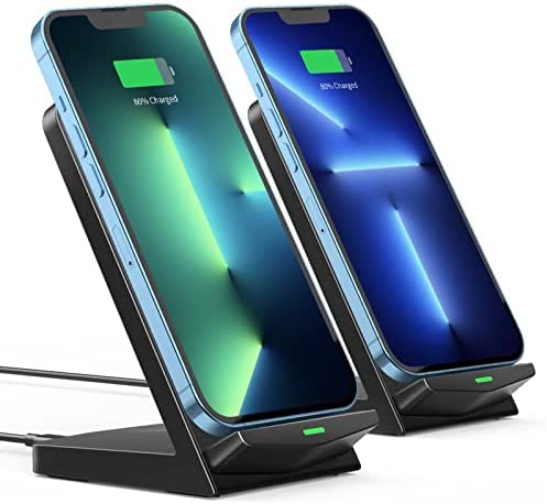 Wireless Charger 2 Pack, iPhone Wireless Charger Stand,15W Fast Qi Wireless Charger Compatible with iPhone14/13/12/11Pro Max/XR/X/8,Galaxy S22/S21/S20/S10,Pixel,All Qi-Enable Phones