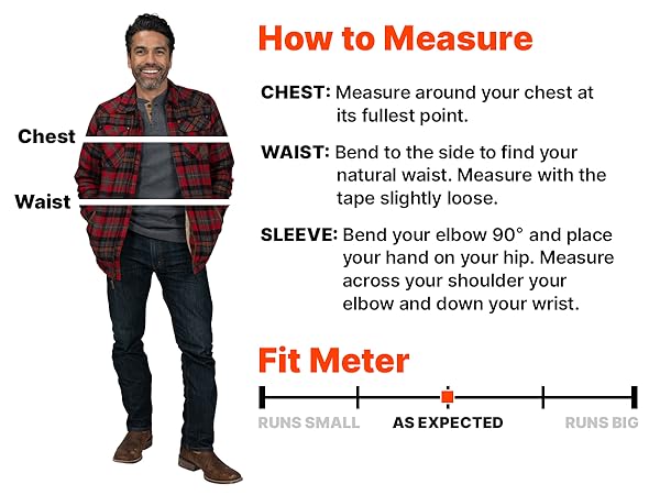 How to Measure, chest, waist, sleeves, inches, fit meter, regular, big &amp; tall, extended sizes