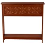 The Lakeside Collection Carved Console Table - Slim Antique Entryway Table with Drawer Storage - Walnut